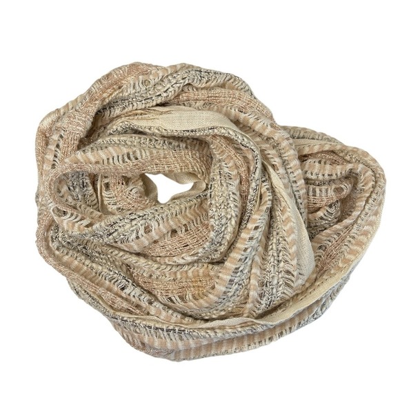 BOHO Infinity Scarf in Beige and‎ Peach with Metallic Gold Accents - Picture 2 of 6